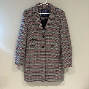 Jack Wills Women's Plaid Jacket - Black, White, and Red US6